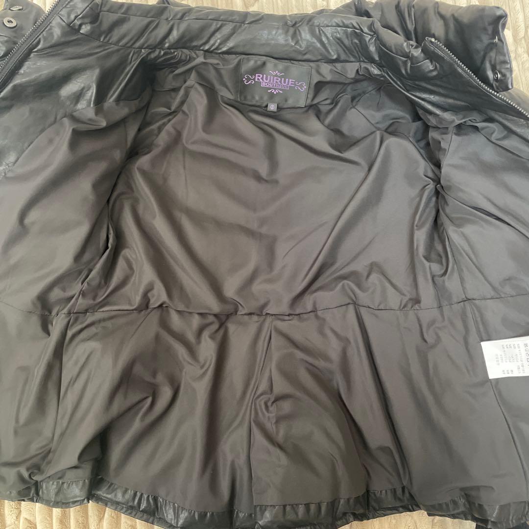 【タグ付未使用】ルイルエブティック フェイクレザー ペプラムダウンジャケット S
