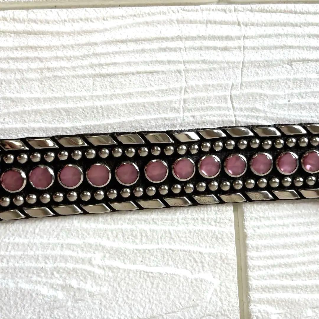 高級✨Kippys スワロフスキー スタッズ 装飾 ブラウンレザーベルト ピンク