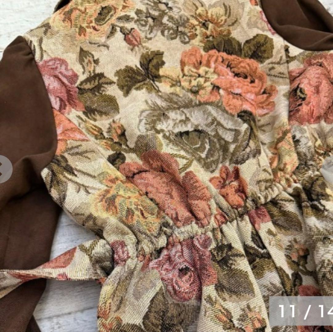 【超希少・完売品】新品未使用くる実 長袖ゴブラン膝丈ワンピース ベージュ 6L