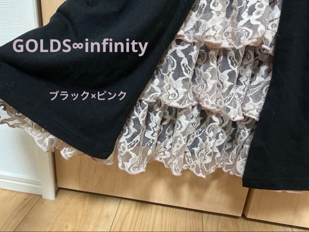 GOLDS♡肩紐チェーン♡ビジュー付き段々フリルレース♡キャミトップス♡黒M