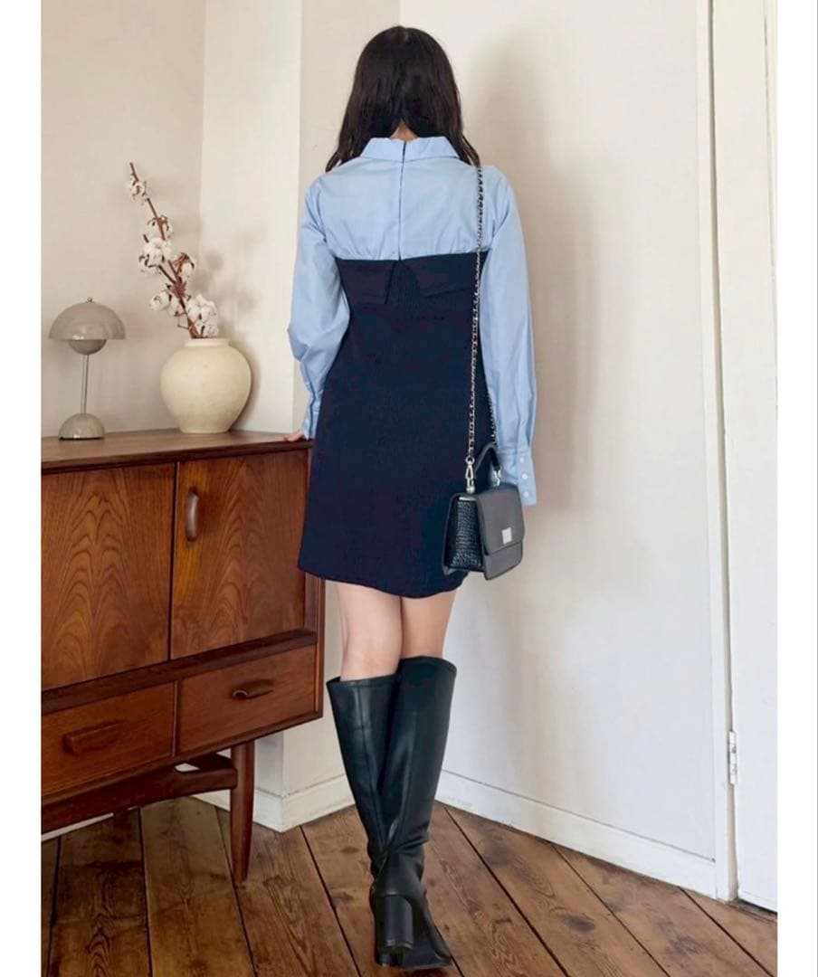 MERCURYDUOシャツレイヤード風ニットドッキングミニワンピース