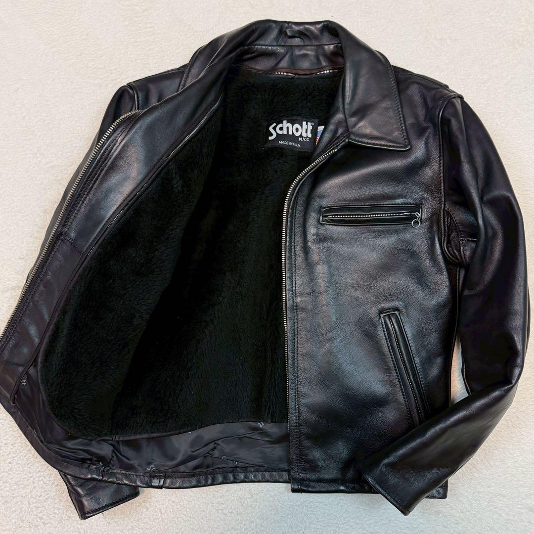 SCHOTT 642 ライダースジャケット USA製 ライナー付 ブラック 襟付