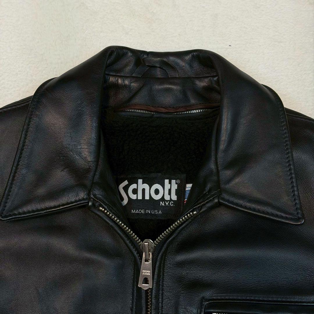 SCHOTT 642 ライダースジャケット USA製 ライナー付 ブラック 襟付