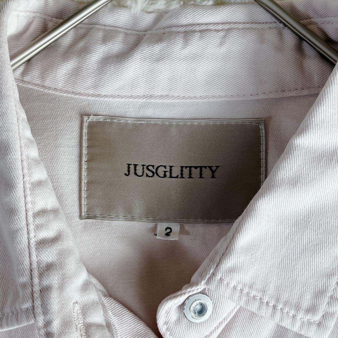 美品　JUSGLITTYクロップドデニムシャツ ジャスグリッティ ピンク