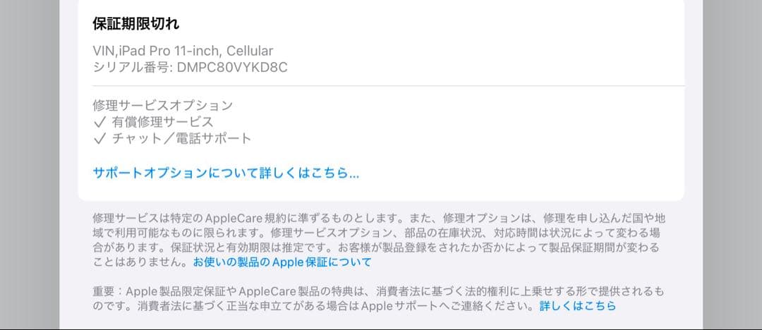 限定値引きiPad Pro(11インチ)Cellular本体 画面にひびあり