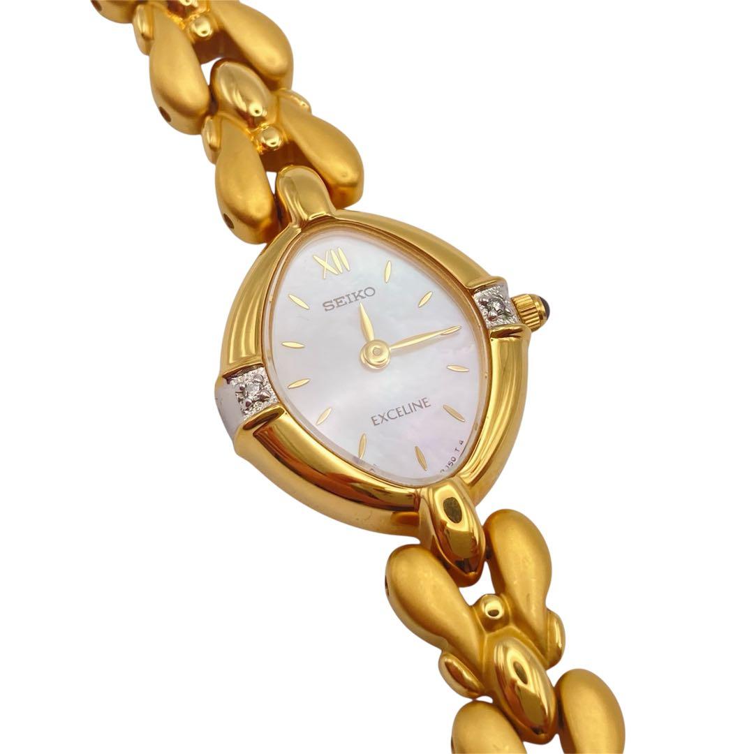 SEIKO セイコー EXCELINE 白蝶貝文字盤 クォーツ 腕時計 ゴールド