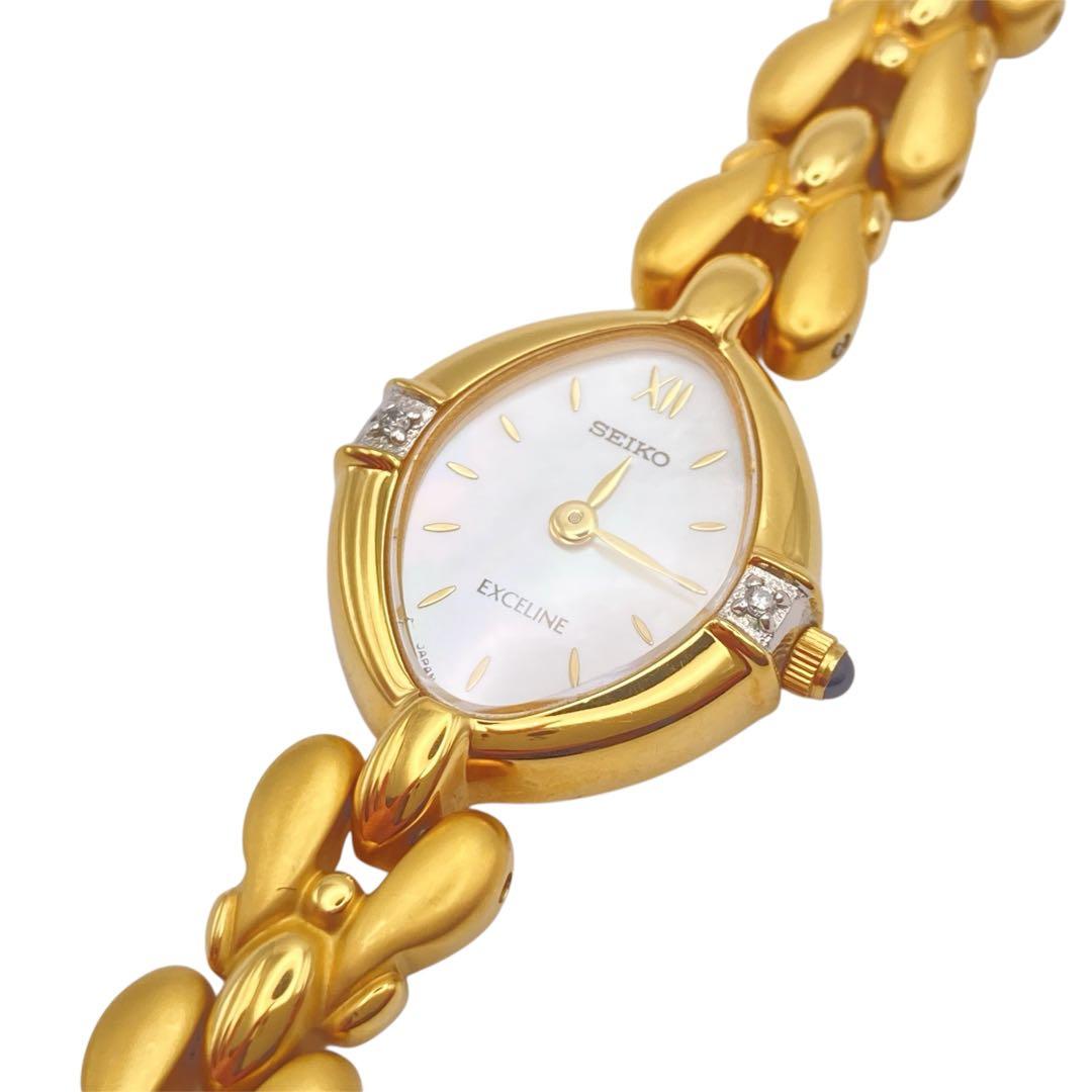 SEIKO セイコー EXCELINE 白蝶貝文字盤 クォーツ 腕時計 ゴールド