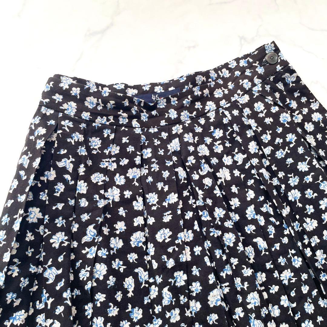 極美品　45R フラワープリントスカート　小花柄　フレア　ロング　コットン