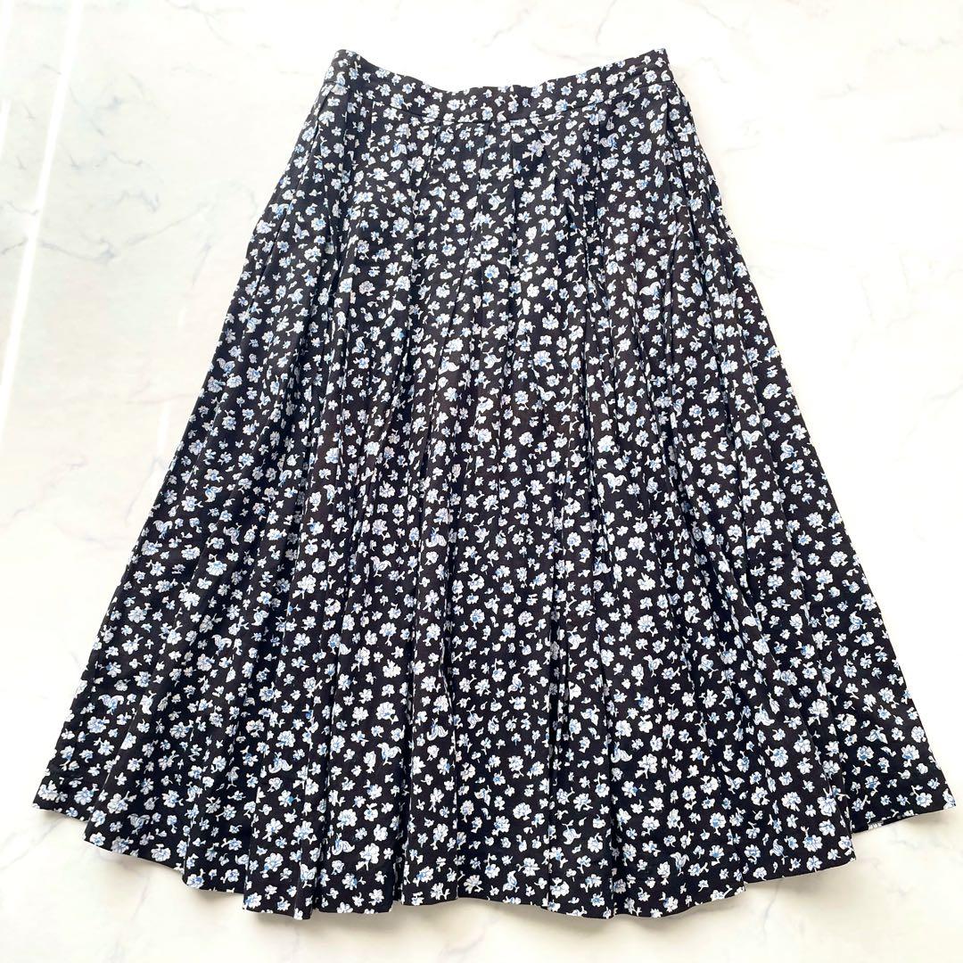 極美品　45R フラワープリントスカート　小花柄　フレア　ロング　コットン