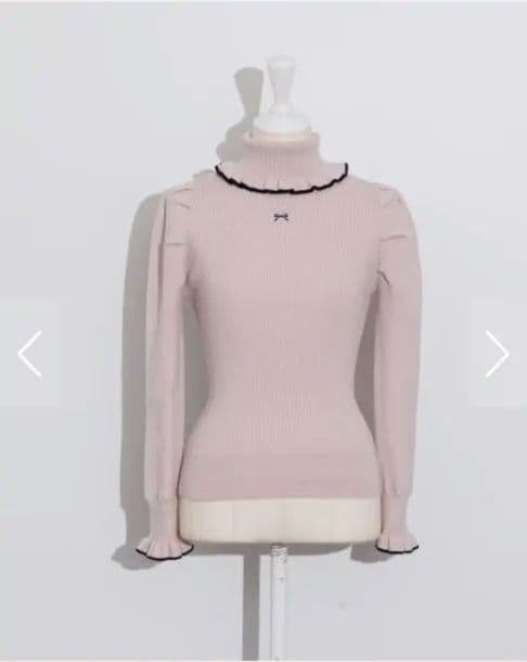 フリルリボン刺繍ハイネックニット　pium 新品タグ付き　pink