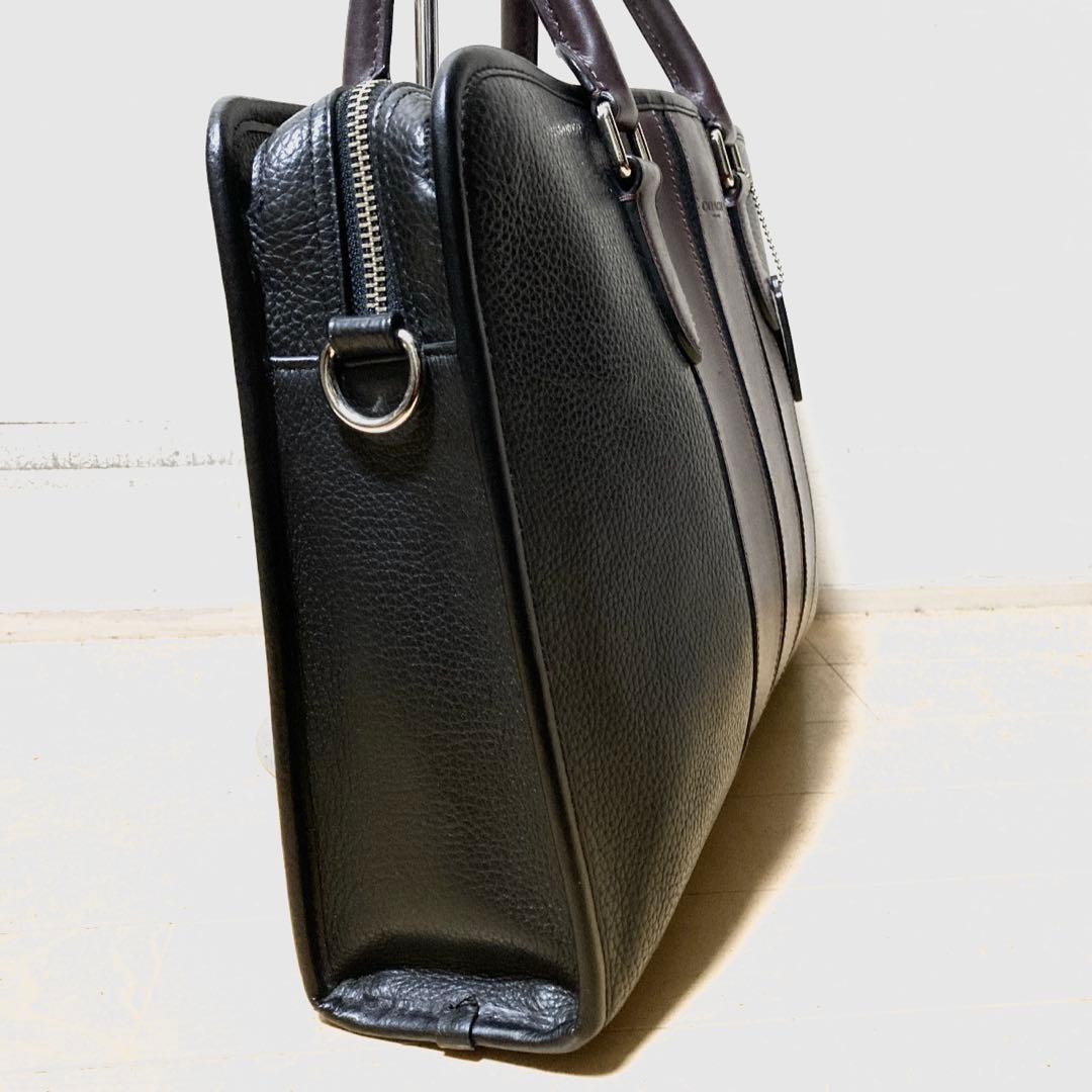 上美品 COACH ビジネスバッグ ブリーフケース オールレザー シボ加工