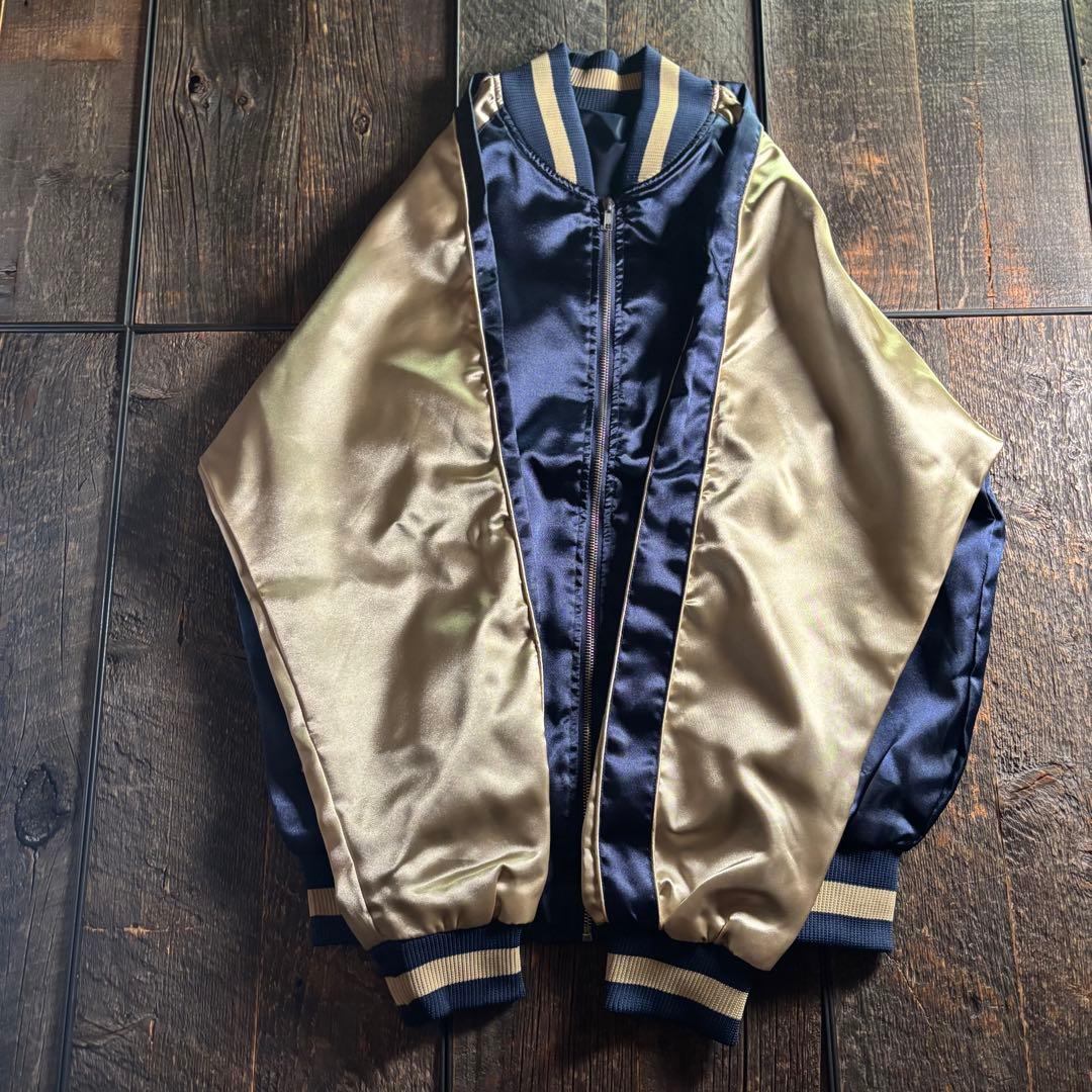 古着　矢沢永吉　E Yazawa 刺繍スカジャン　プレモル　ラグラン希少　L相当