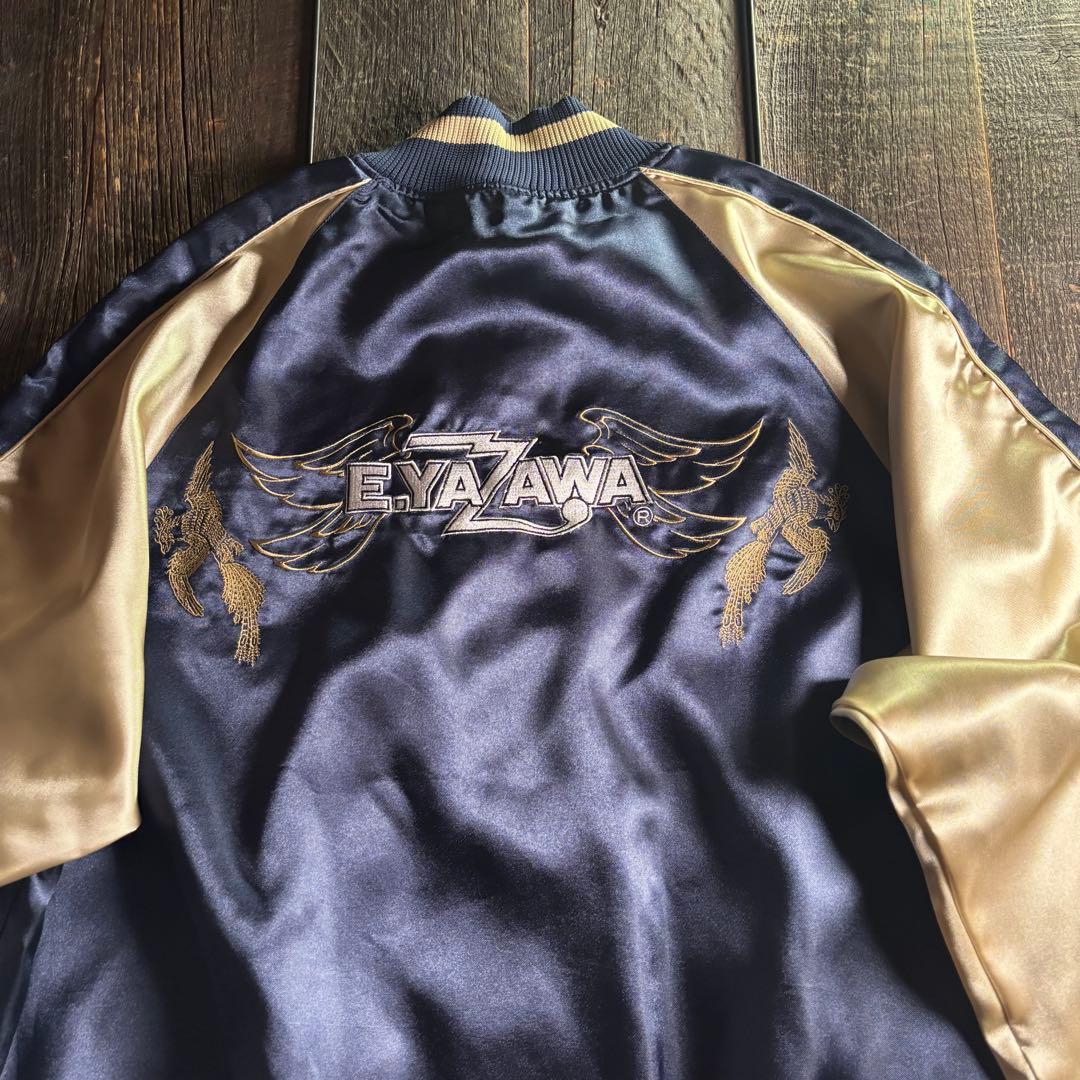 古着　矢沢永吉　E Yazawa 刺繍スカジャン　プレモル　ラグラン希少　L相当