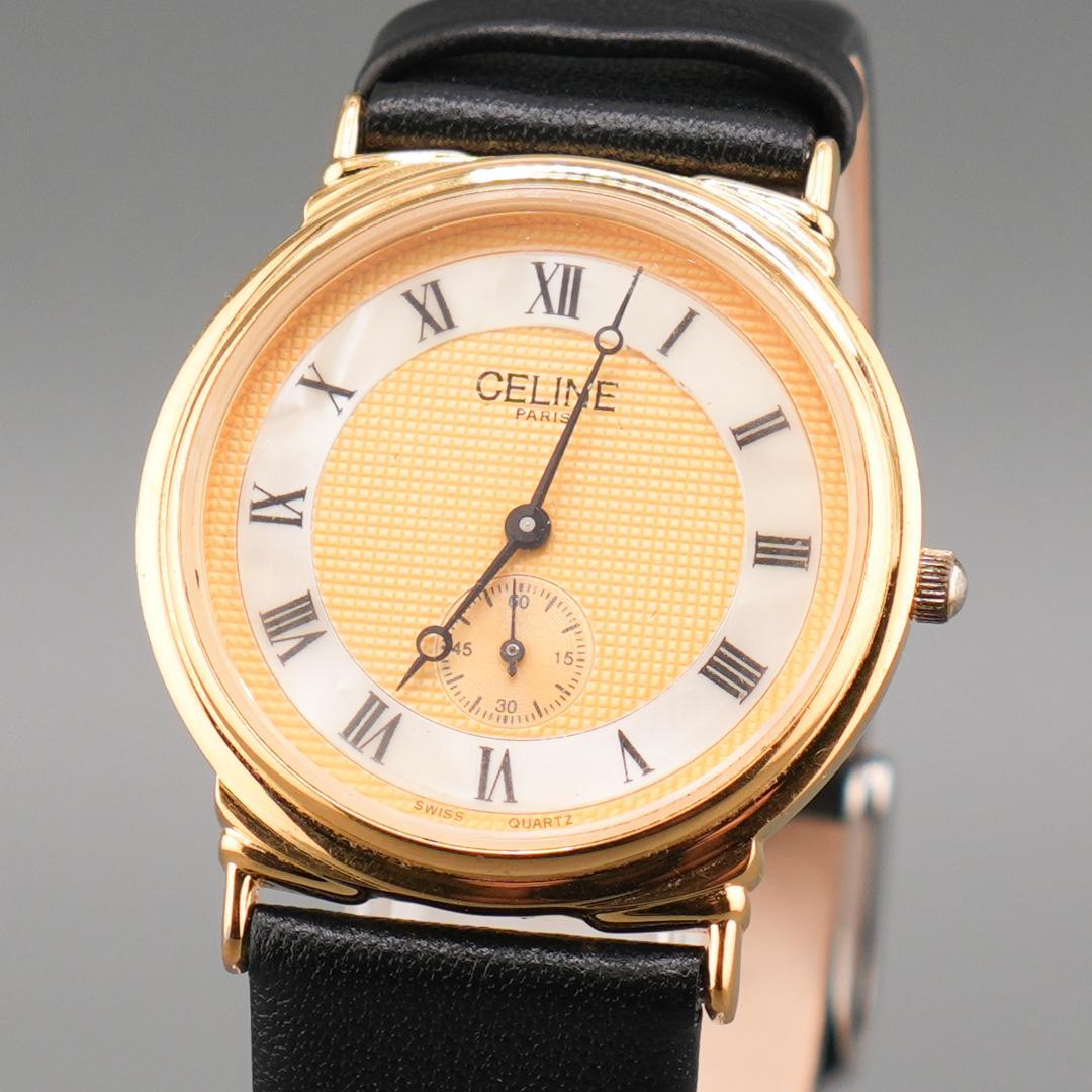美品 CELINE シェル スモセコ 腕時計 電池新品 新品ベルト クォーツ