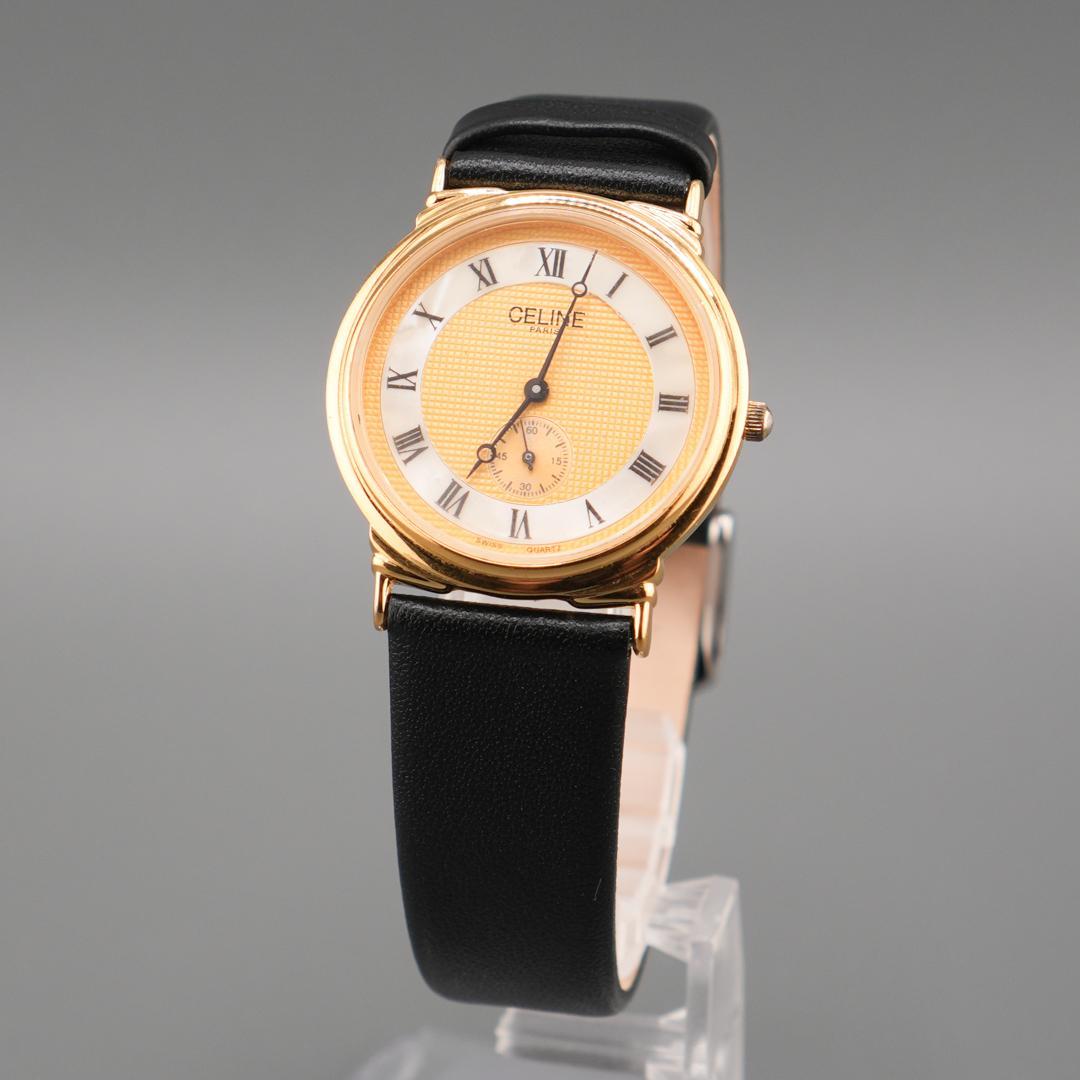 美品 CELINE シェル スモセコ 腕時計 電池新品 新品ベルト クォーツ