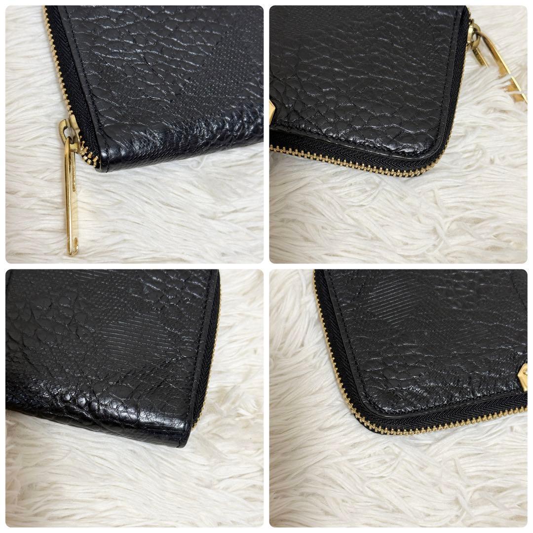 【希少】バーバリー　クロコ型押し　ゴールド金具　長財布　ラウンドファスナー