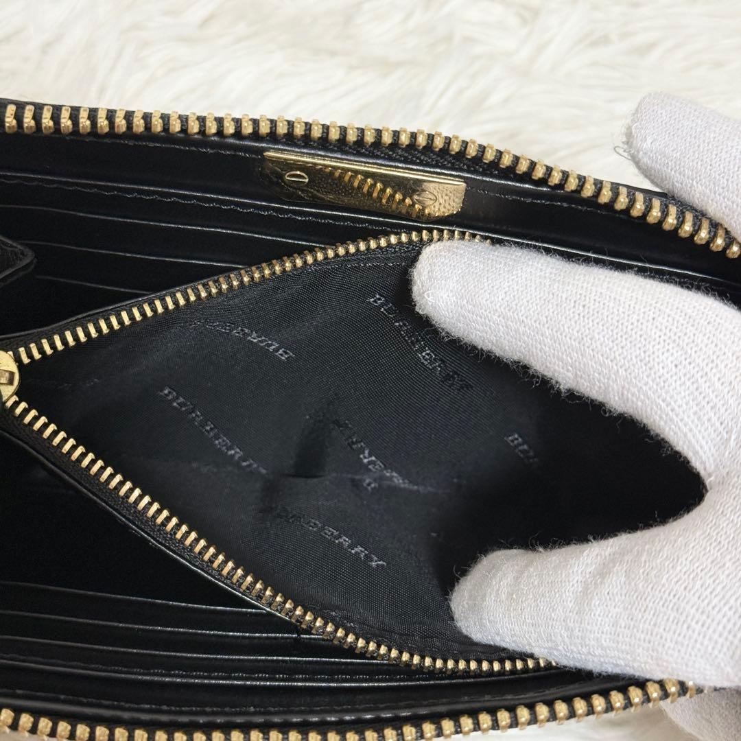 【希少】バーバリー　クロコ型押し　ゴールド金具　長財布　ラウンドファスナー