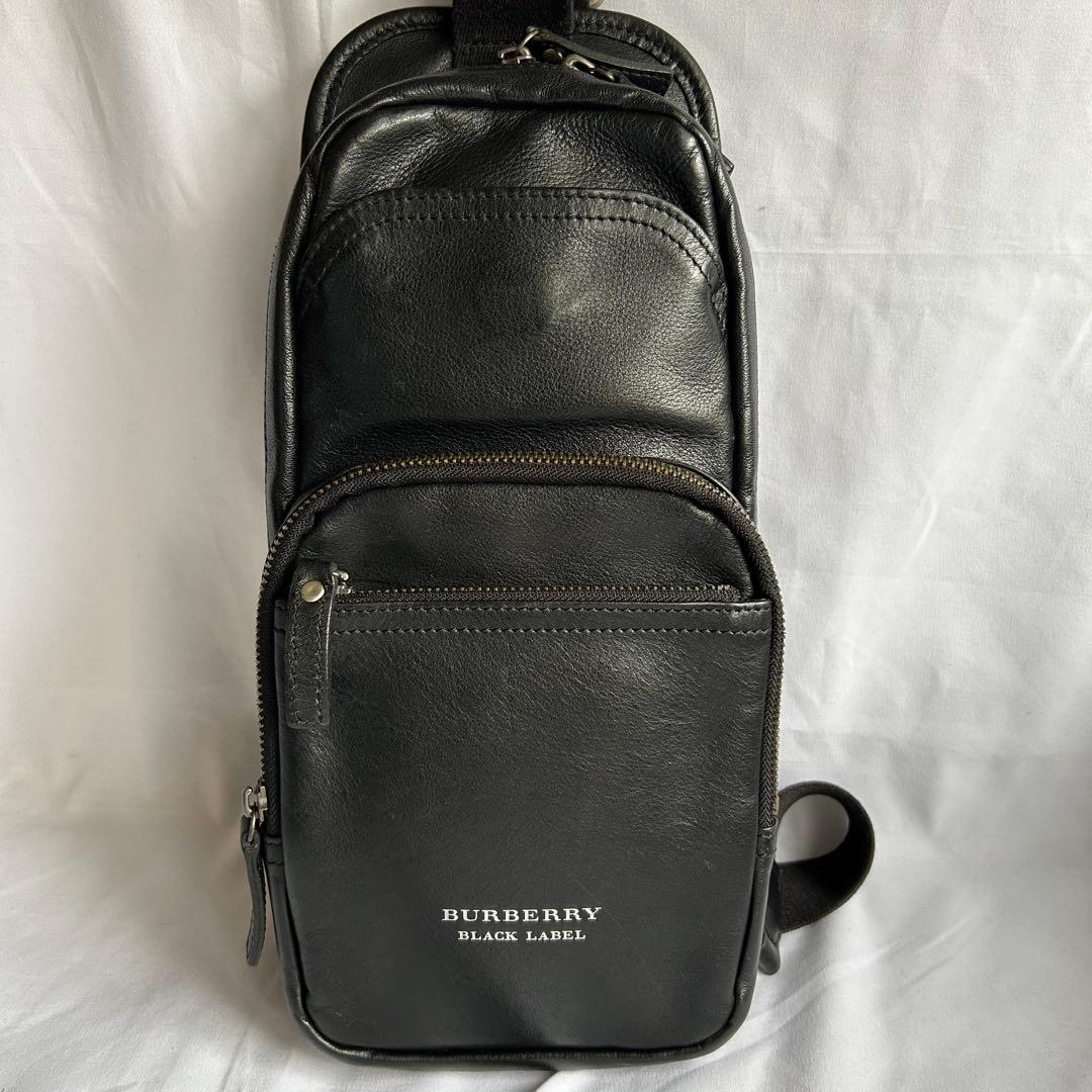 【希少】BURBERRY ブラックレーベル　ブラック　レザー　ボディバッグ 黒