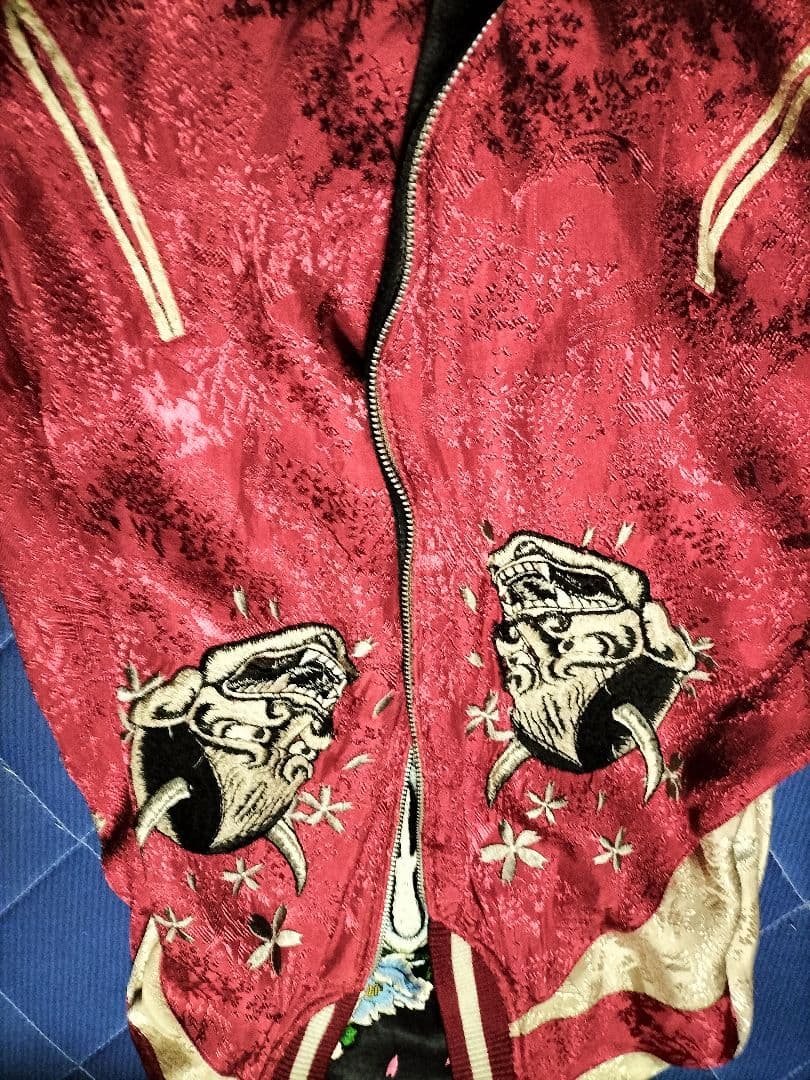 般若　スカジャン　リバーシブル　赤　黒