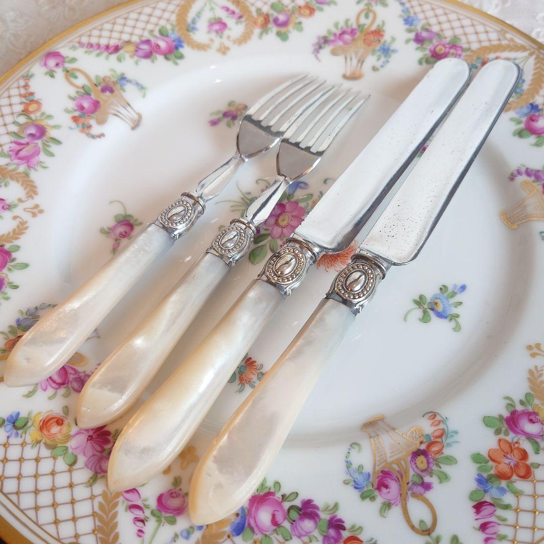 白蝶貝　デザートカトラリー　アンティーク マザーオブパール　フォーク　ナイフ