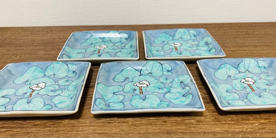 佐藤走波（六代）　方銘々皿　5枚　水草文