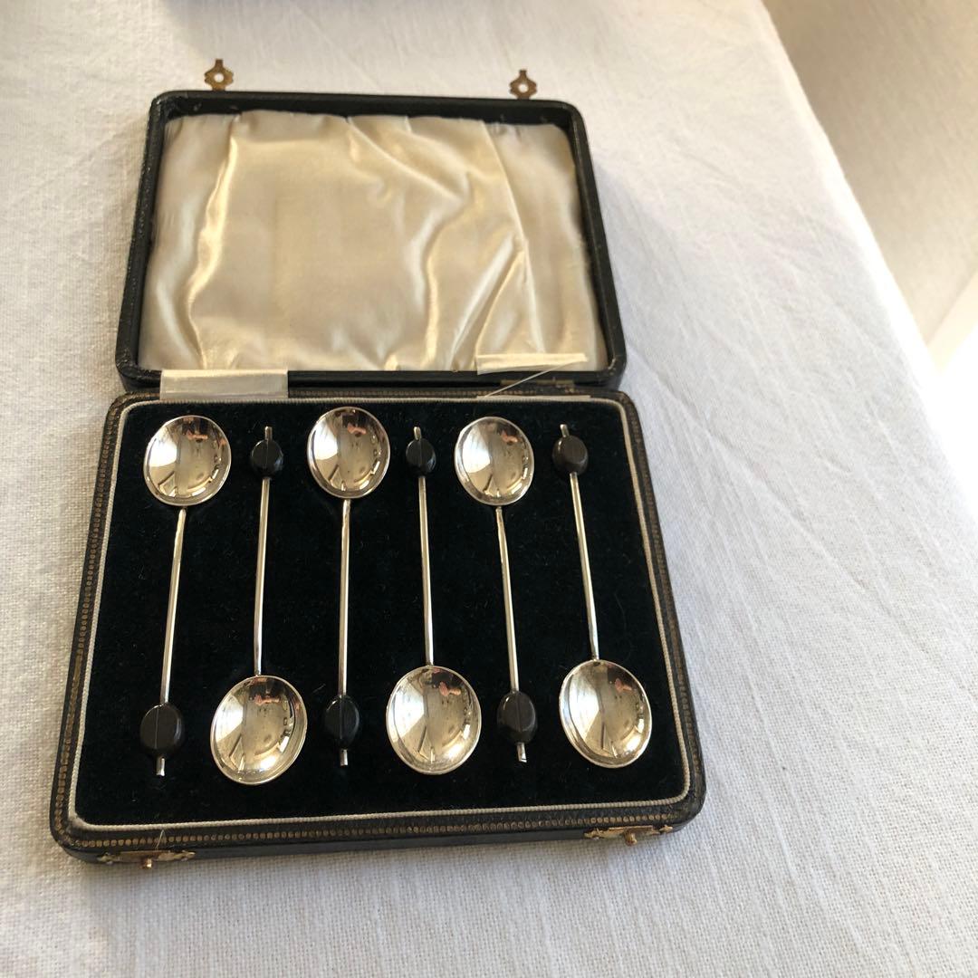 英国ヴィンテージ　コーヒービーン　純銀スプーン　6本セット