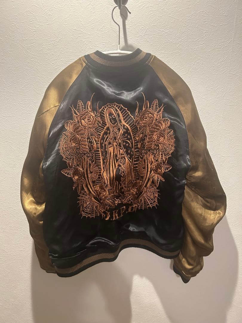 スカジャン 黒金 薔薇刺繍 ゼブラ リバーシブル