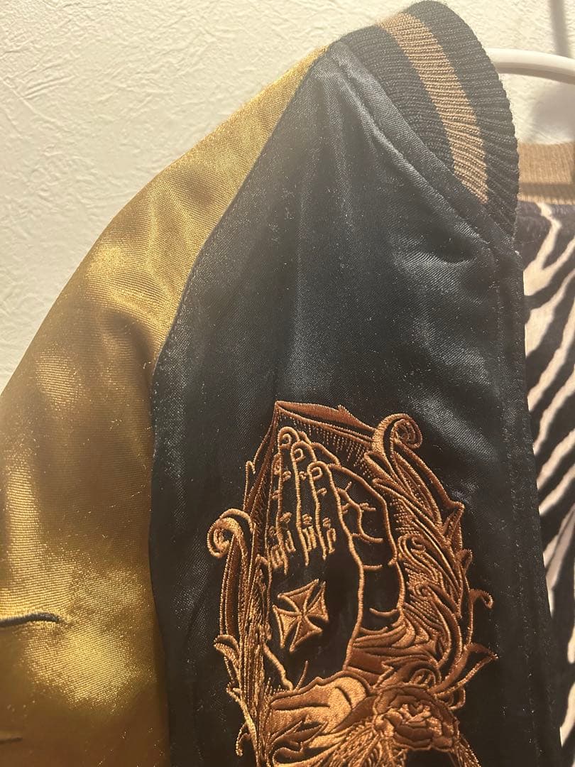 スカジャン 黒金 薔薇刺繍 ゼブラ リバーシブル