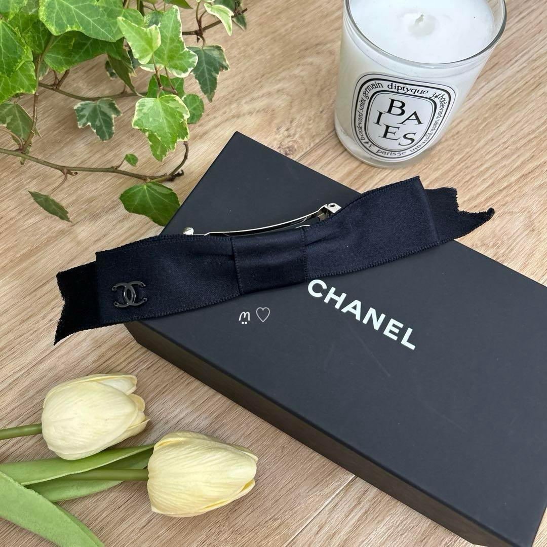 CHANEL　シャネル　ココマークリボンボウバレッタ　オールブラック　髪留め