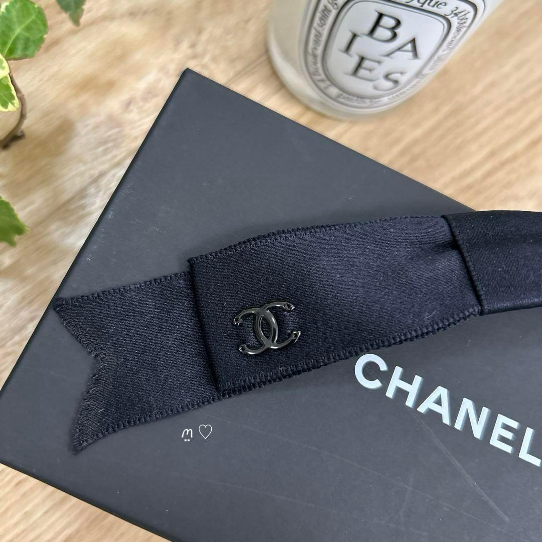 CHANEL　シャネル　ココマークリボンボウバレッタ　オールブラック　髪留め