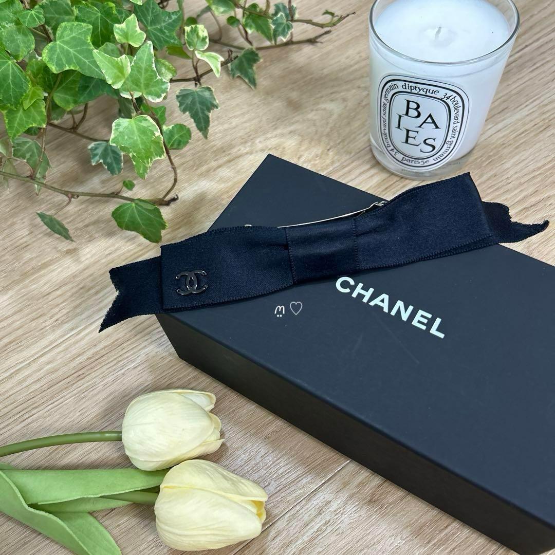 CHANEL　シャネル　ココマークリボンボウバレッタ　オールブラック　髪留め