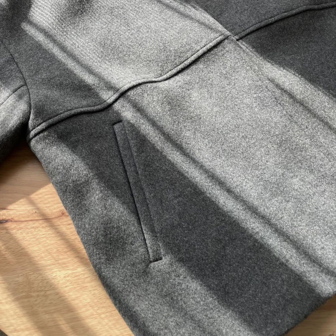 【美品】スーパー140ビーバーノーカラーショートコート 36 グレー