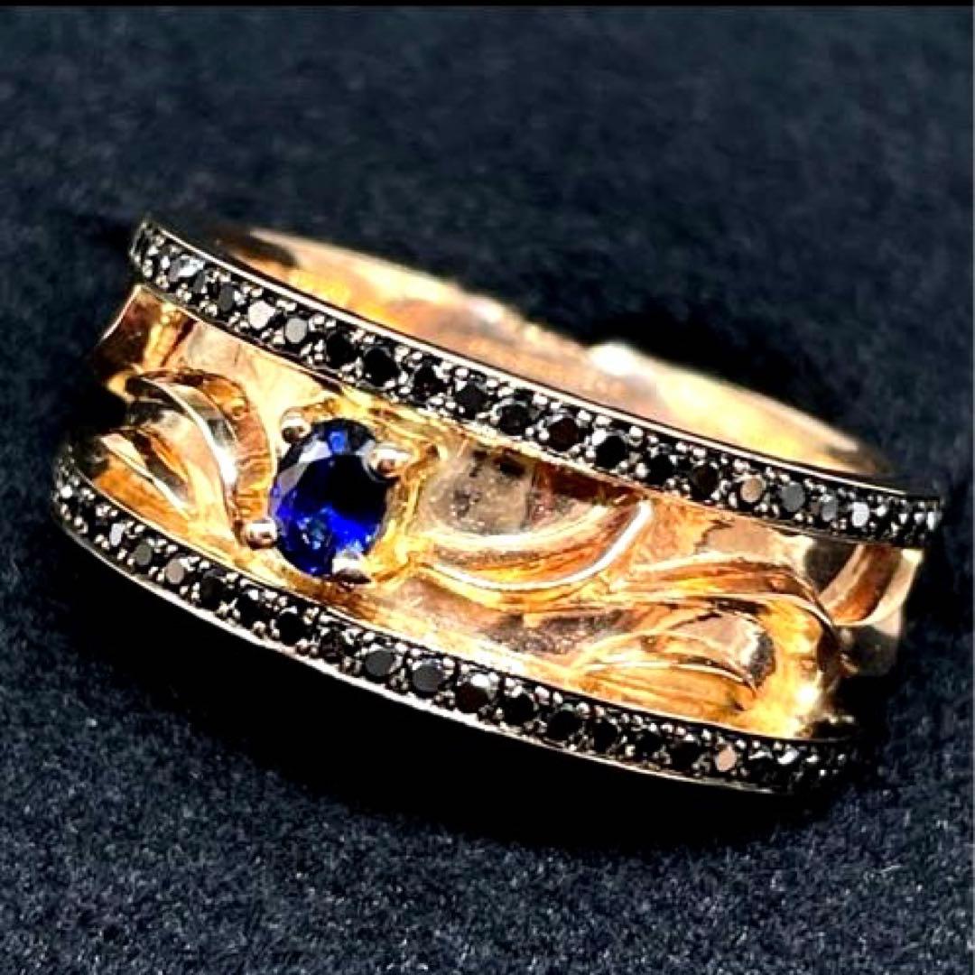 k10 サファイア　ブラックダイヤ　リング