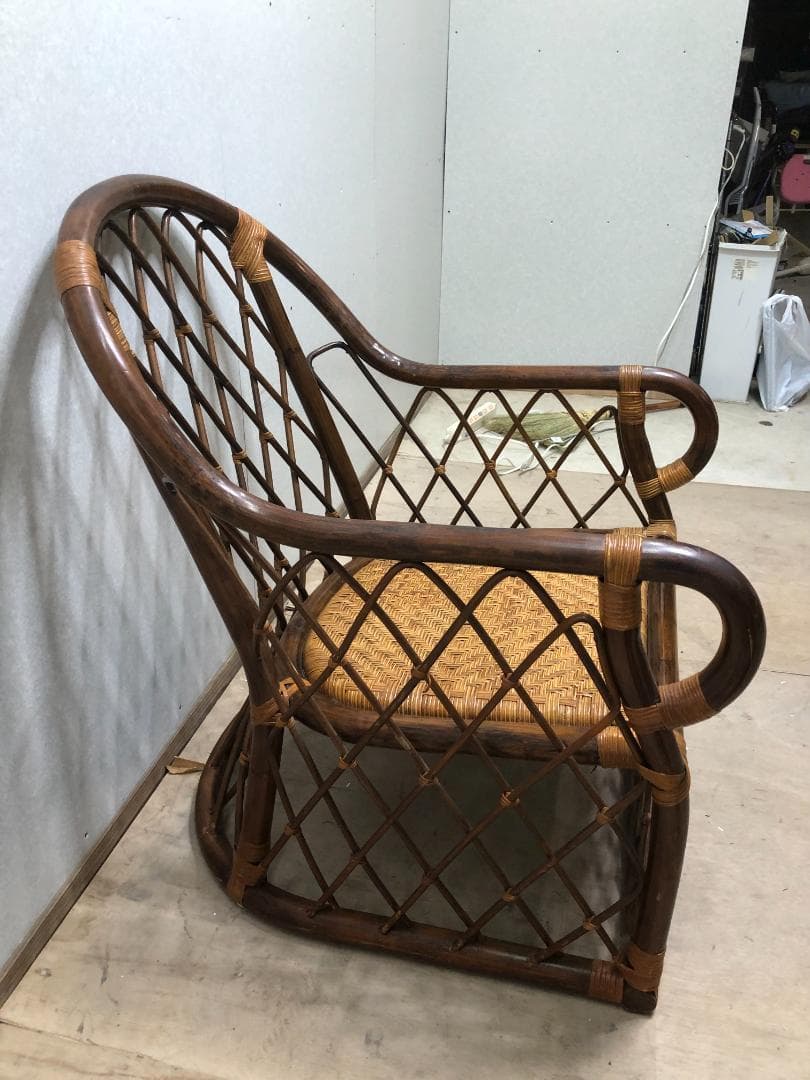 古家具 　籐ラタンフレーム アームチェア ラタンチェア 椅子 イス　250226