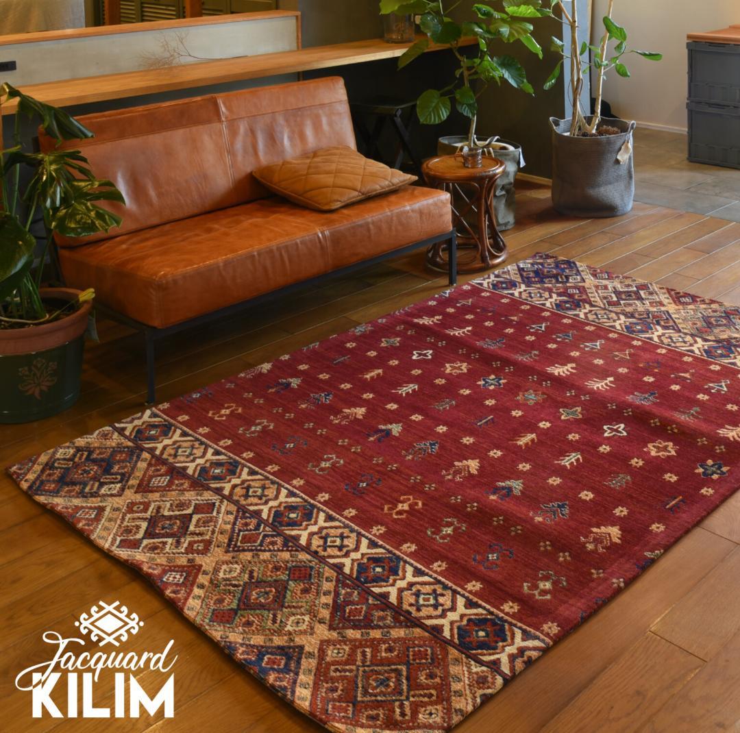 【ラグ・マット】140×200　ジャガードキリム　アンティークタイル柄 JK-1