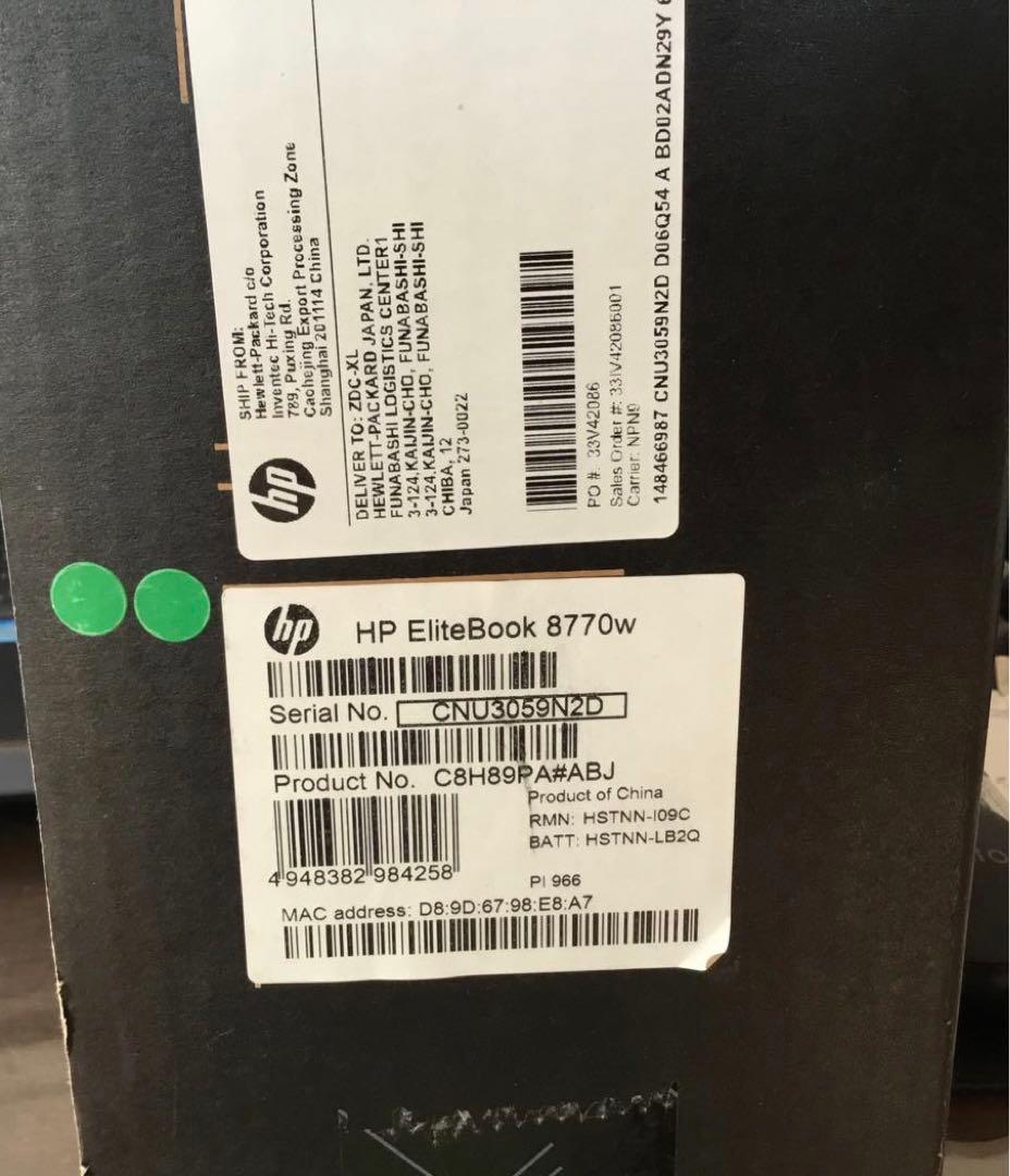 【訳あり】HP EliteBook 8770w ノートPC