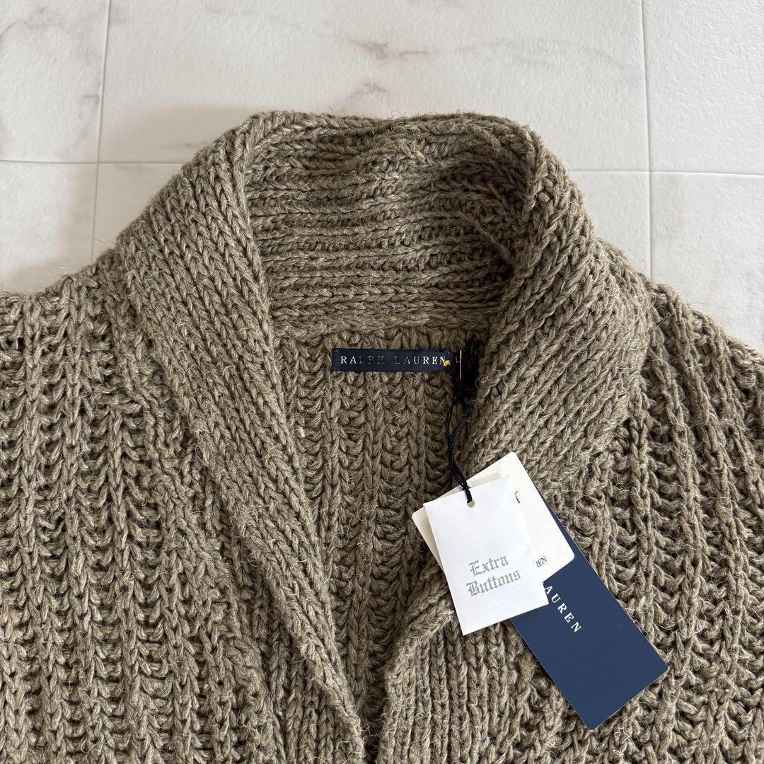 未使用タグ付 ラルフローレン 麻カーディガン トグル ショールカラー ナチュラル