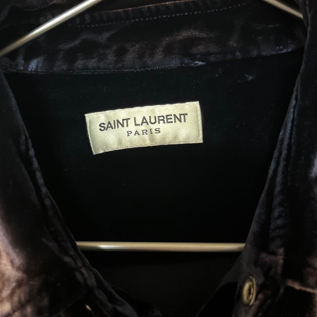 SAINT LAURENT　ダークブルー　ベロアベルベットシャツ　ほぼ新品　XL
