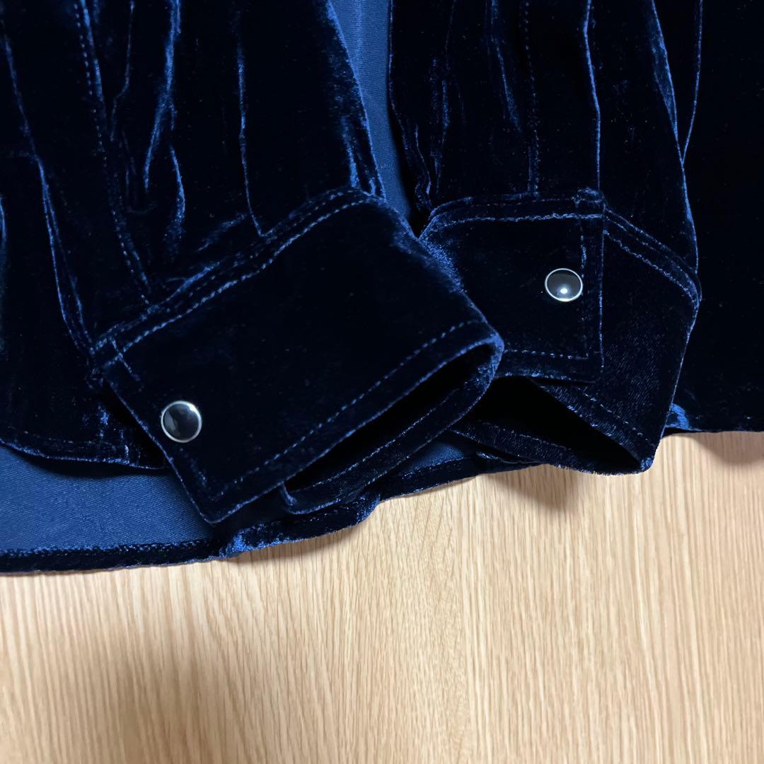 SAINT LAURENT　ダークブルー　ベロアベルベットシャツ　ほぼ新品　XL