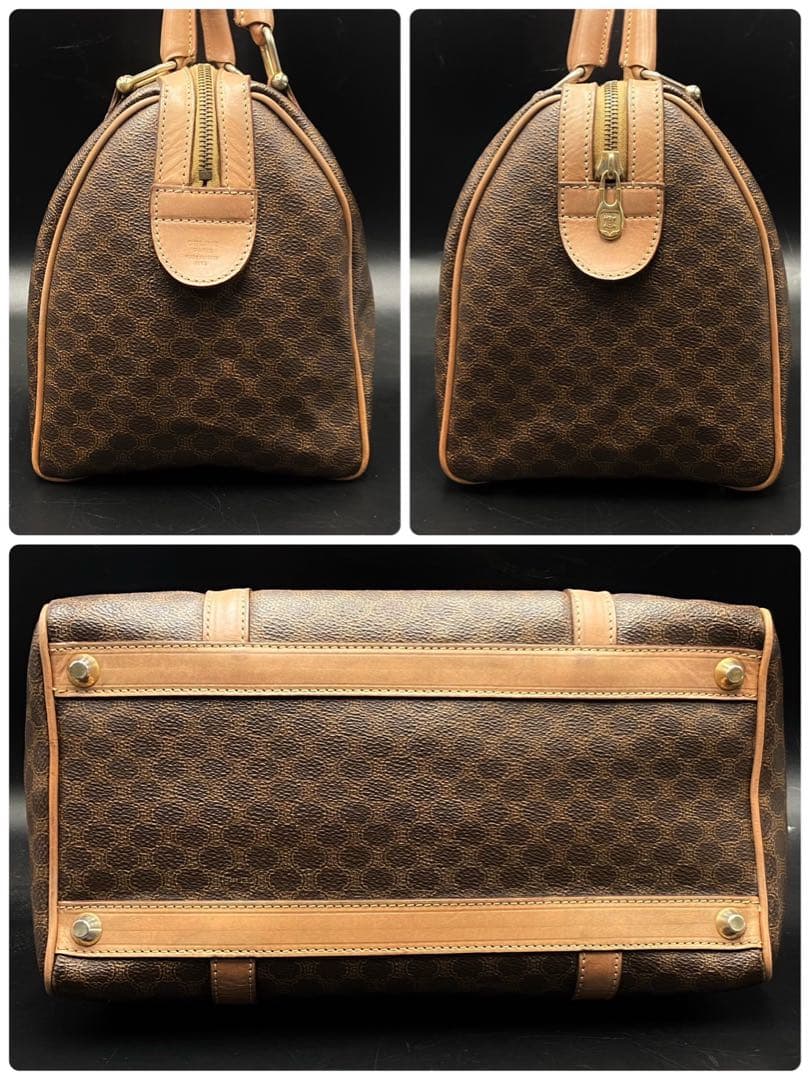 【美品】セリーヌ トリオンフ マカダム柄 ミニボストン ベージュ PVC