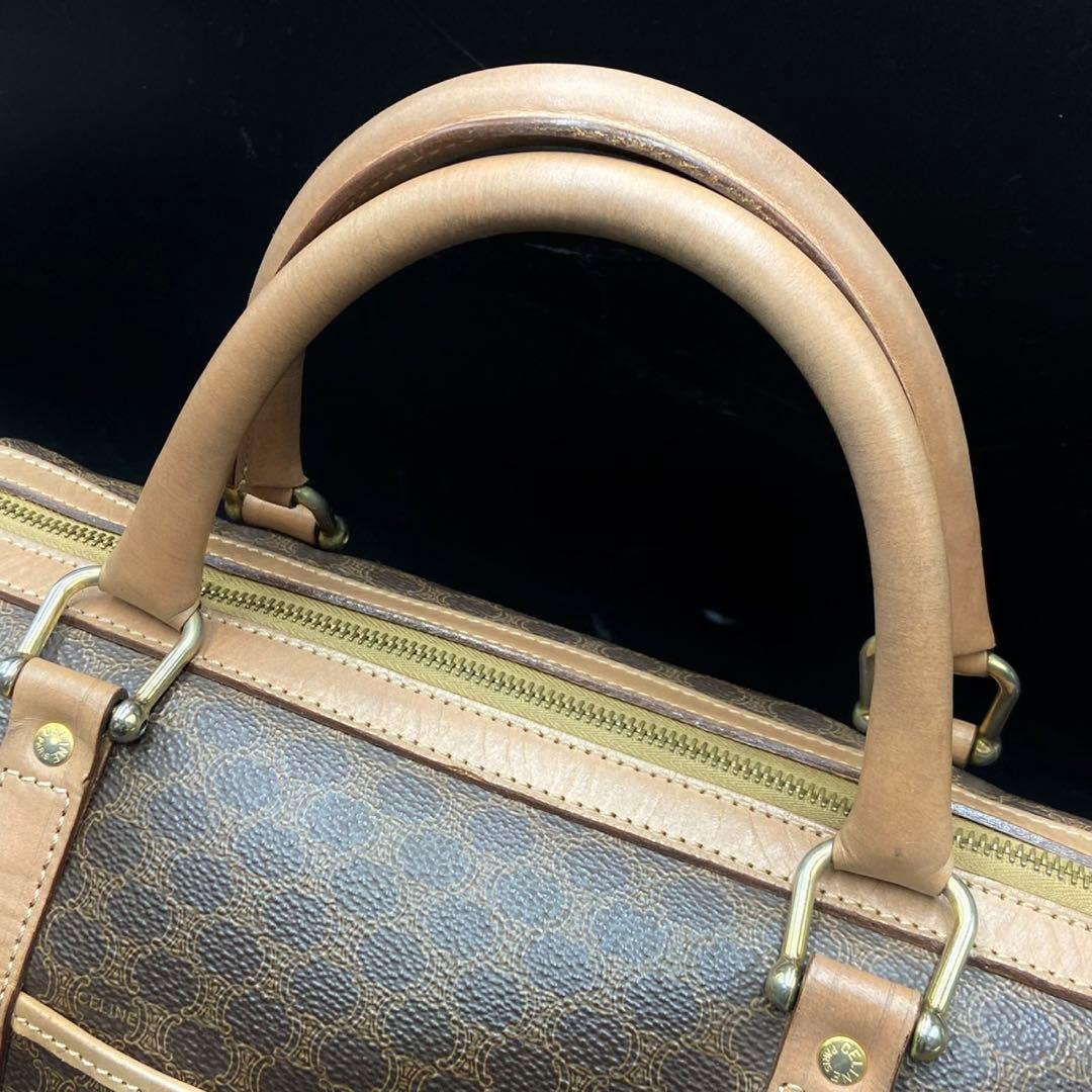 【美品】セリーヌ トリオンフ マカダム柄 ミニボストン ベージュ PVC