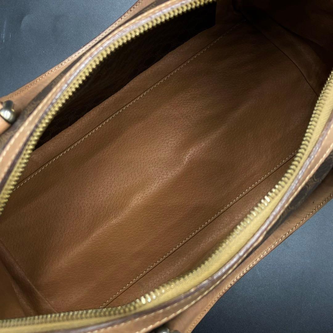 【美品】セリーヌ トリオンフ マカダム柄 ミニボストン ベージュ PVC