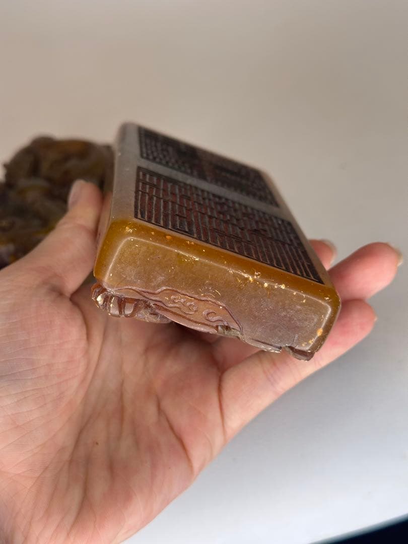 AC田黄石寿山石 龍紋彫刻 印章 大サイズ 二点セット 中国古美術 时代物