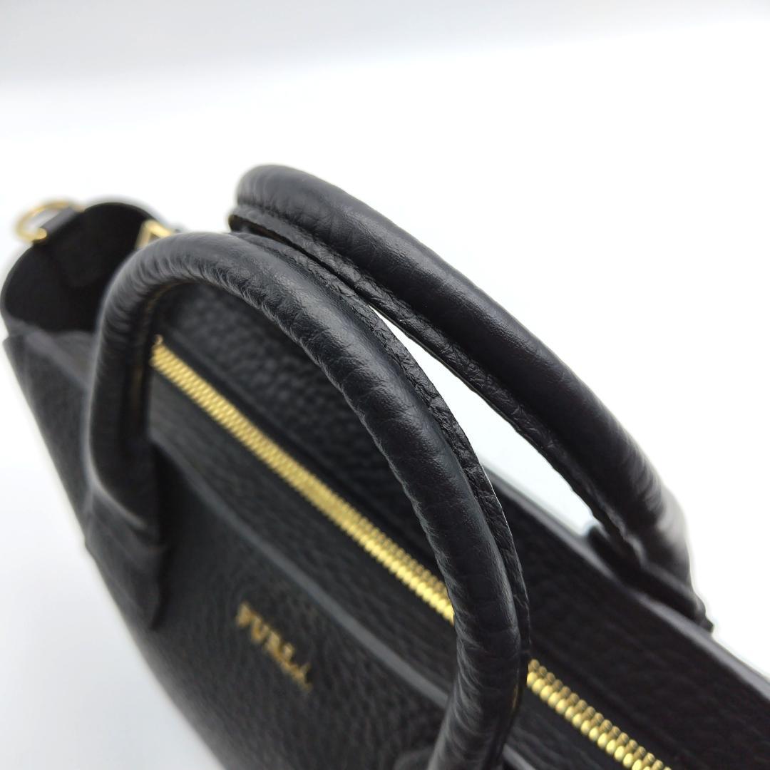美品✨フルラ カプリッチョ S 2way ハンドバッグ ブラック レザー シボ革