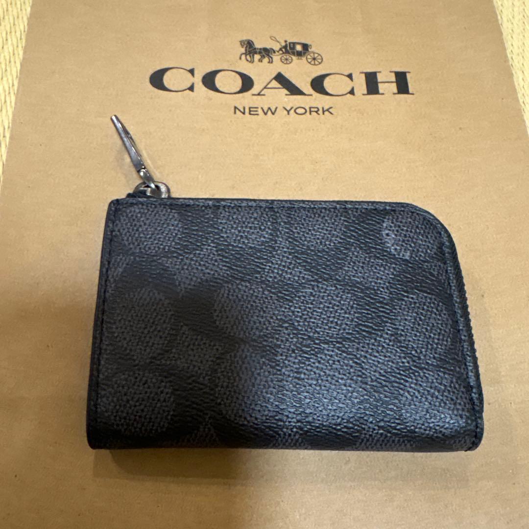 COACH ケース キーケース シグネチャー チャコール リング付き