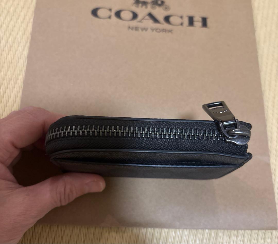 COACH ケース キーケース シグネチャー チャコール リング付き