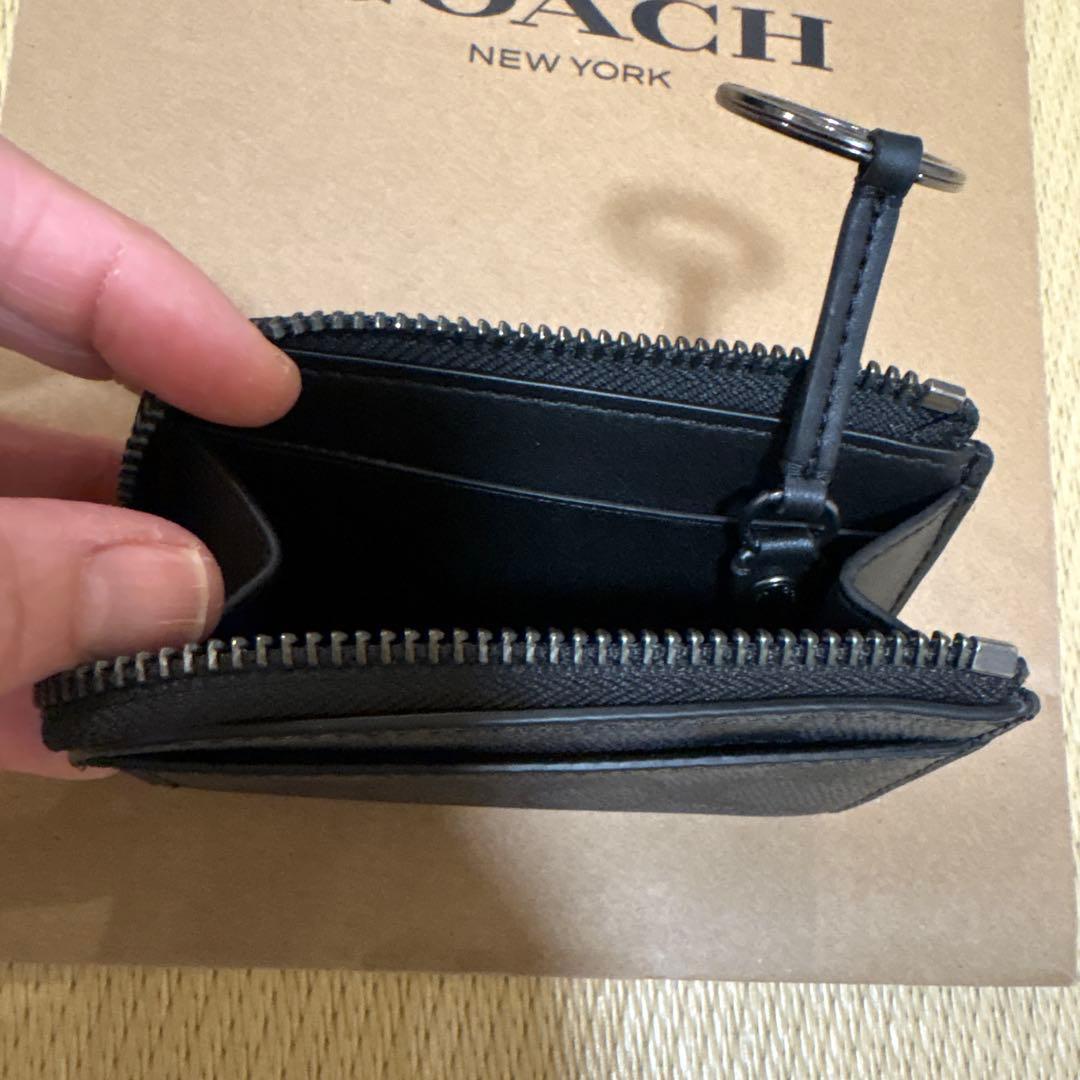 COACH ケース キーケース シグネチャー チャコール リング付き