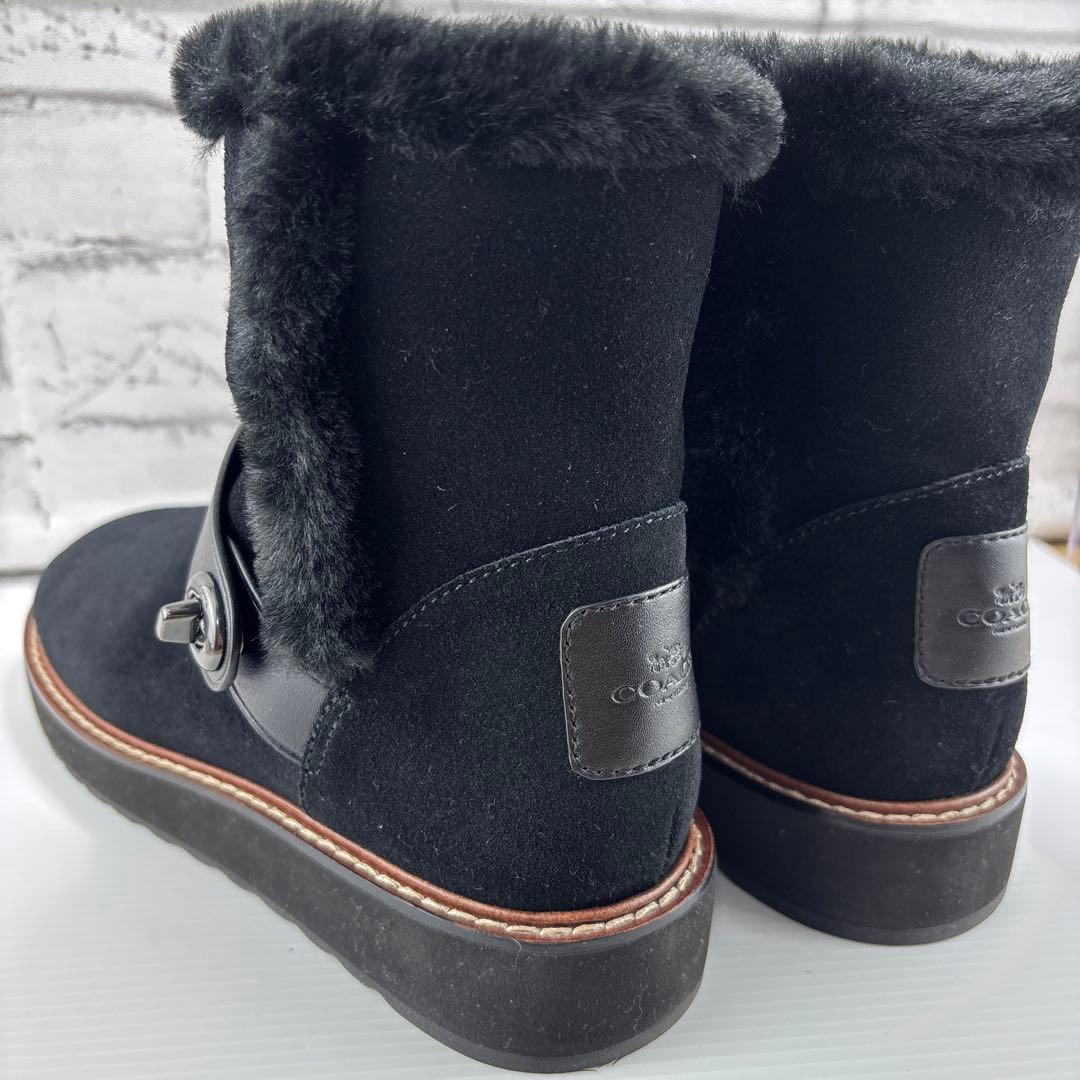 未使用✨COACH ファー ブーツ 黒 23.5㎝ 本革 ブラック　スエード