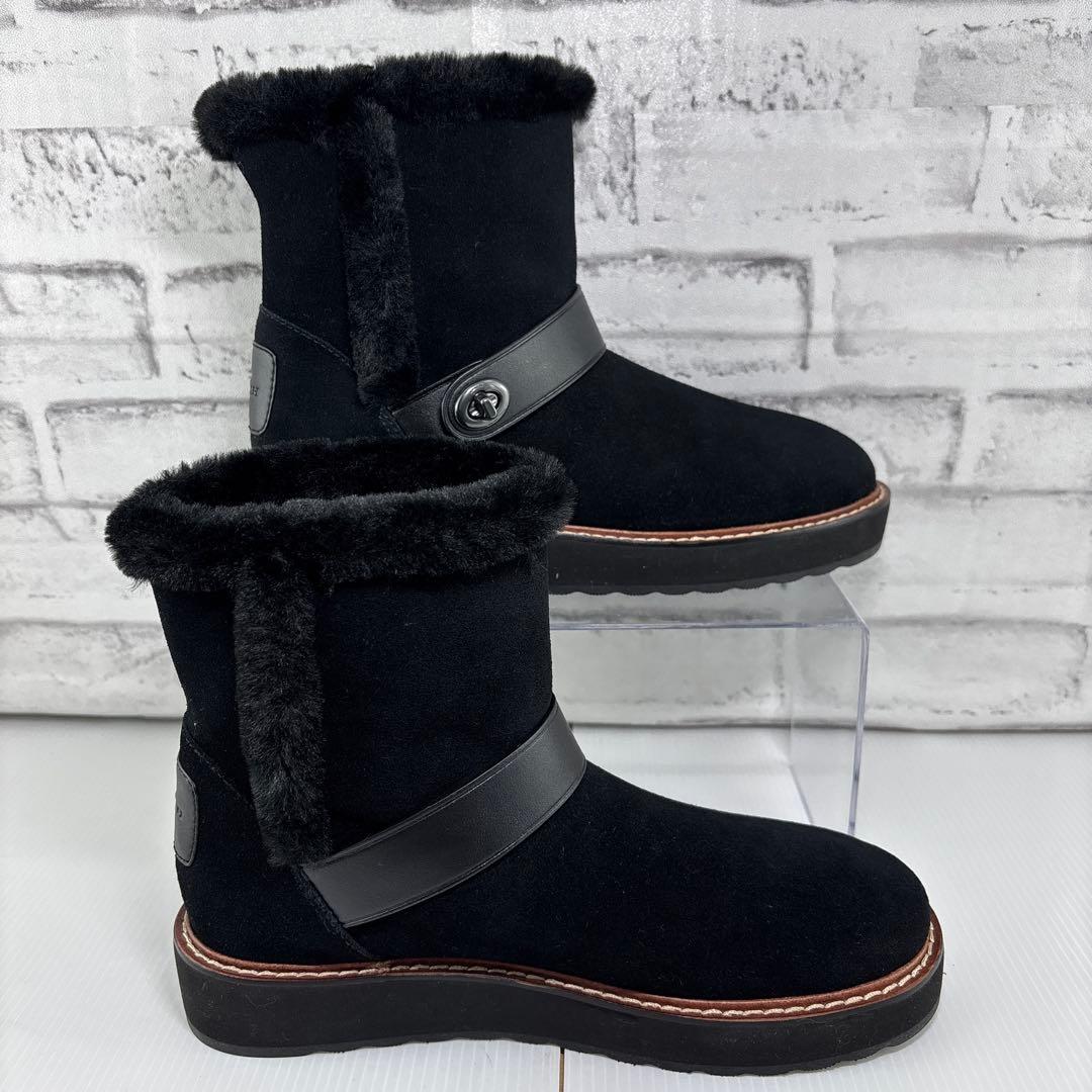 未使用✨COACH ファー ブーツ 黒 23.5㎝ 本革 ブラック　スエード