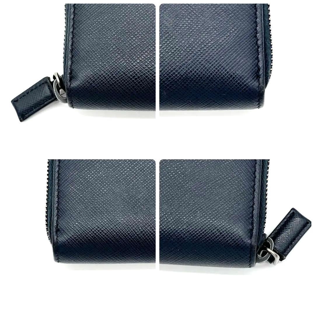 【極美品】PRADA ラウンドファスナー　サフィアーノレザー　ネイビー